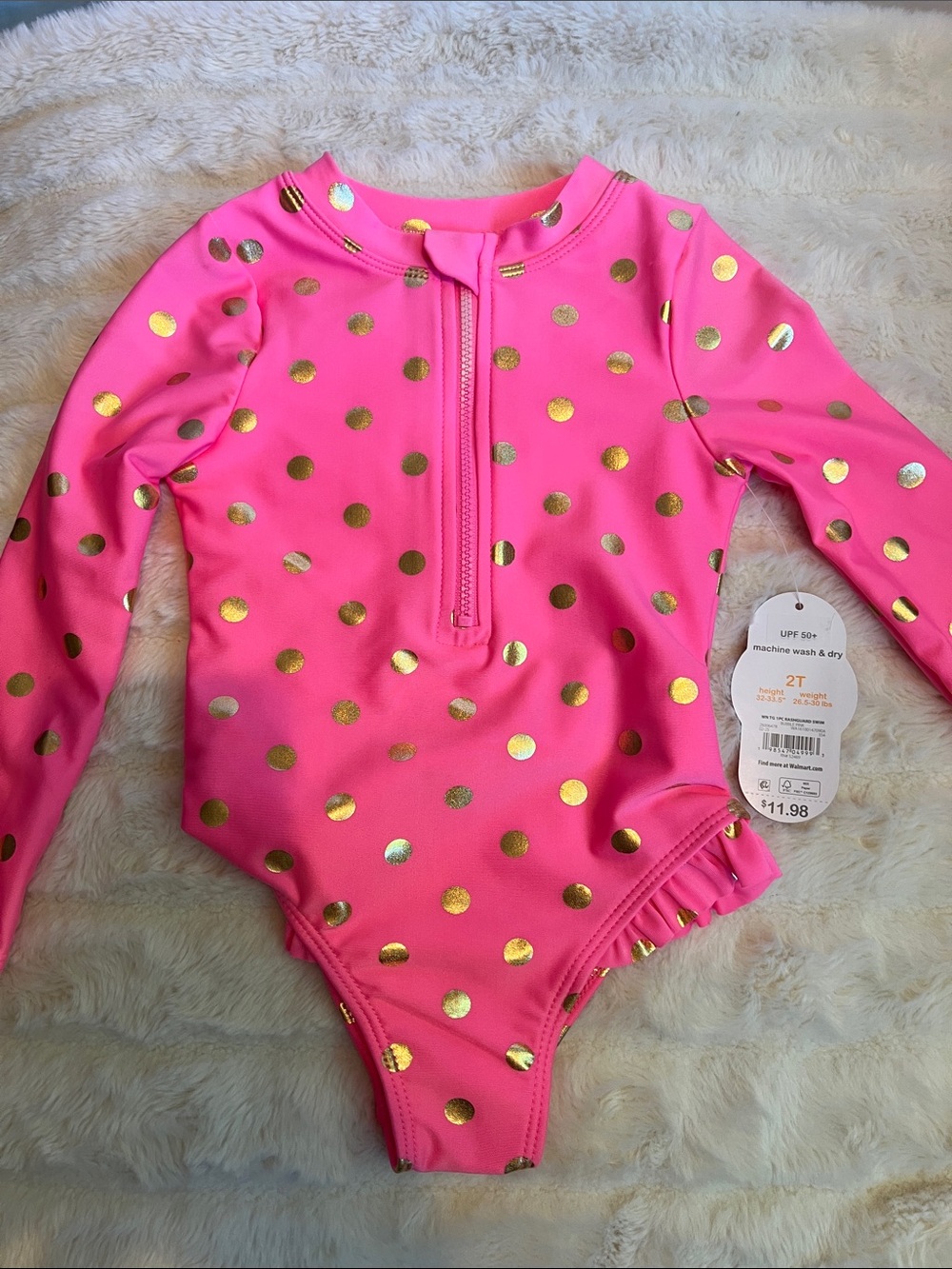 wonder nation Pink One-Piece Rashguard Swimsuit with Gold Dots